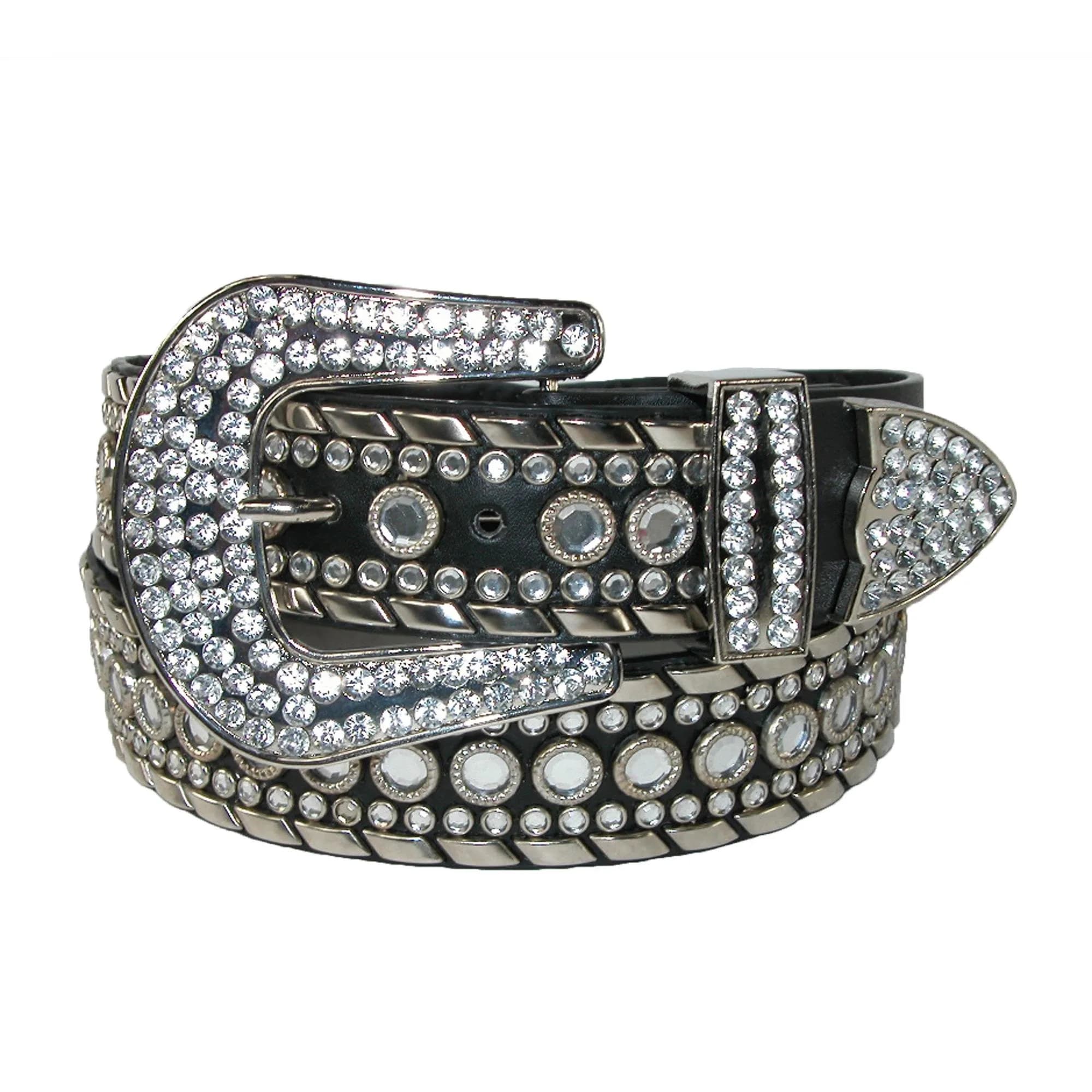CTM Western Rhinestone Belt for Women 1.5 inches | Faux Leather & Rhinestones — Black