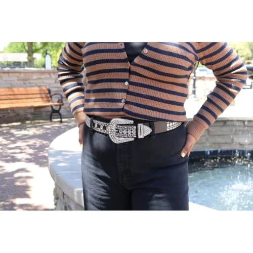CTM Western Rhinestone Belt for Women 1.5 inches | Faux Leather & Rhinestones thumbnail 5