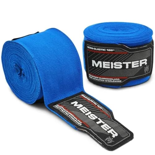 Meister Adult 180" Semi-Elastic Hand Wraps (Pair) - Blue | Wrist Support & Knuckle Protection thumbnail 1