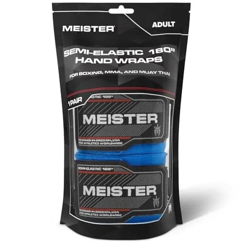 Meister Adult 180" Semi-Elastic Hand Wraps (Pair) - Blue | Wrist Support & Knuckle Protection thumbnail 3