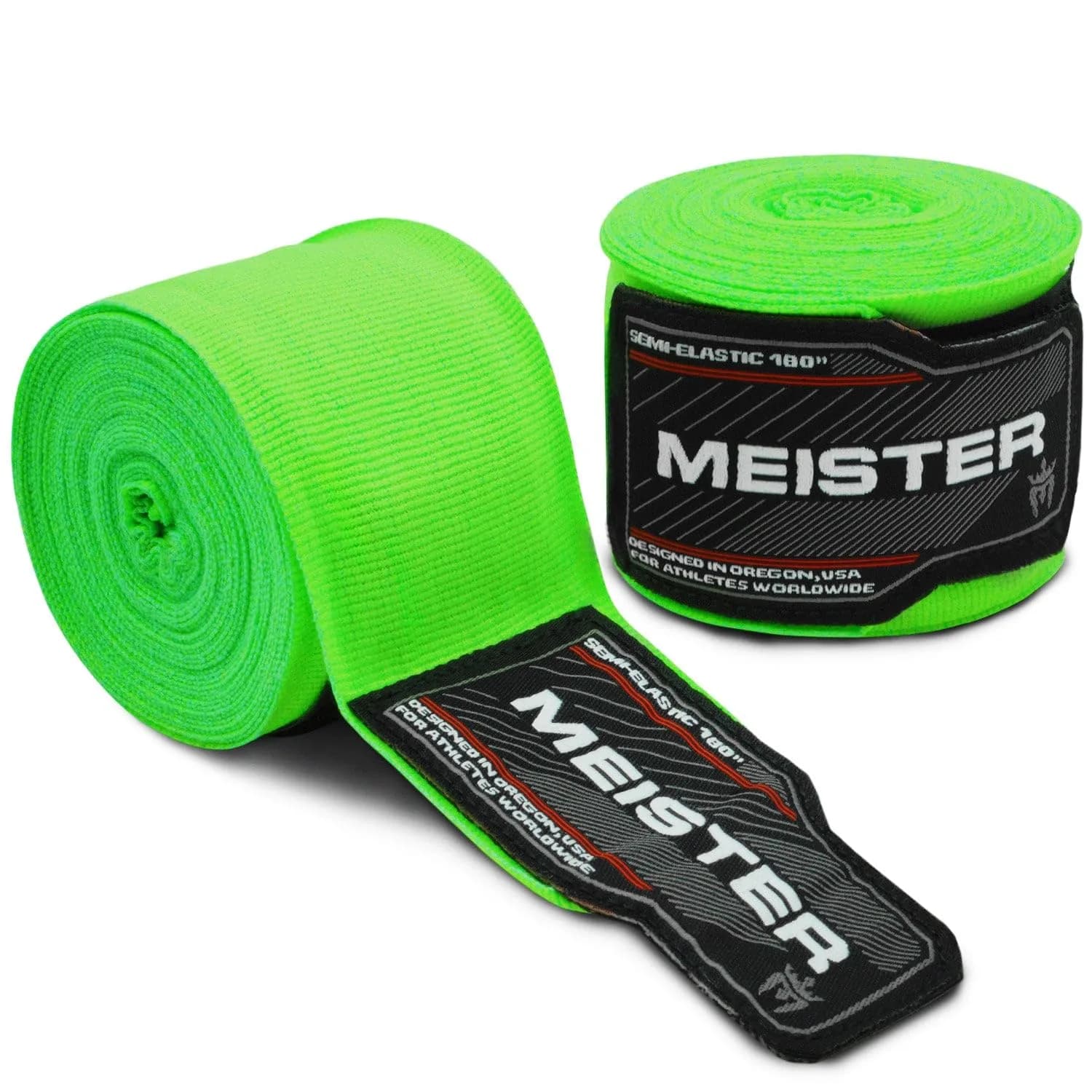 Meister Adult 180" Semi-Elastic Hand Wraps (Pair) - Neon Green | Wrist Support & Knuckle Protection