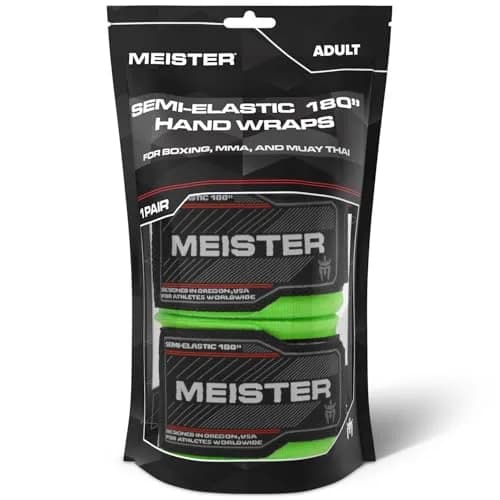 Meister Adult 180" Semi-Elastic Hand Wraps (Pair) - Neon Green | Wrist Support & Knuckle Protection thumbnail 3