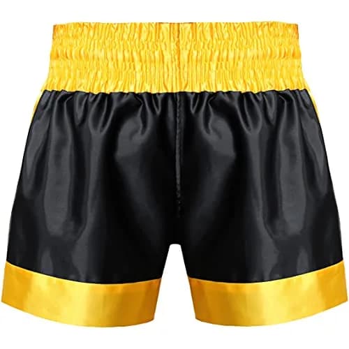 Farabi Sports Muay Thai Shorts Men Women Cage Fighting Martial Arts MMA Grappling Kickboxing Training Exercise Fitness Running Shorts (US, Alpha, X-Large, Regular, Regular, Black/Gold) | Ultra-Lightweight, Breathable Polyester, Elastic Waistband thumbnail 5
