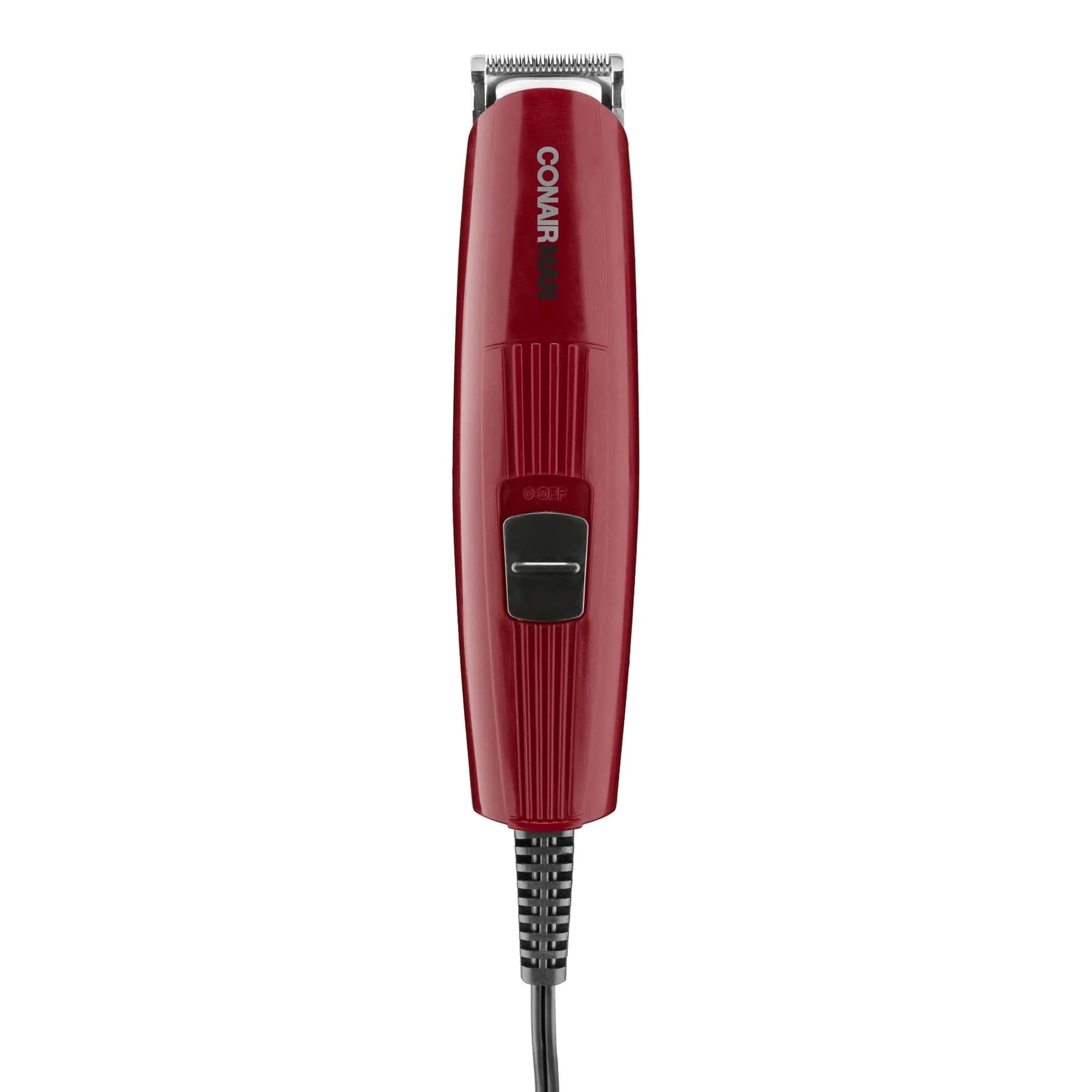 ConairMAN Beard Trimmer for Men Includes Nose & Ear Hair Trimmer, 4 Piece Corded Grooming Kit, Stainless Steel Blades, 5-Position Comb Attachment — Red