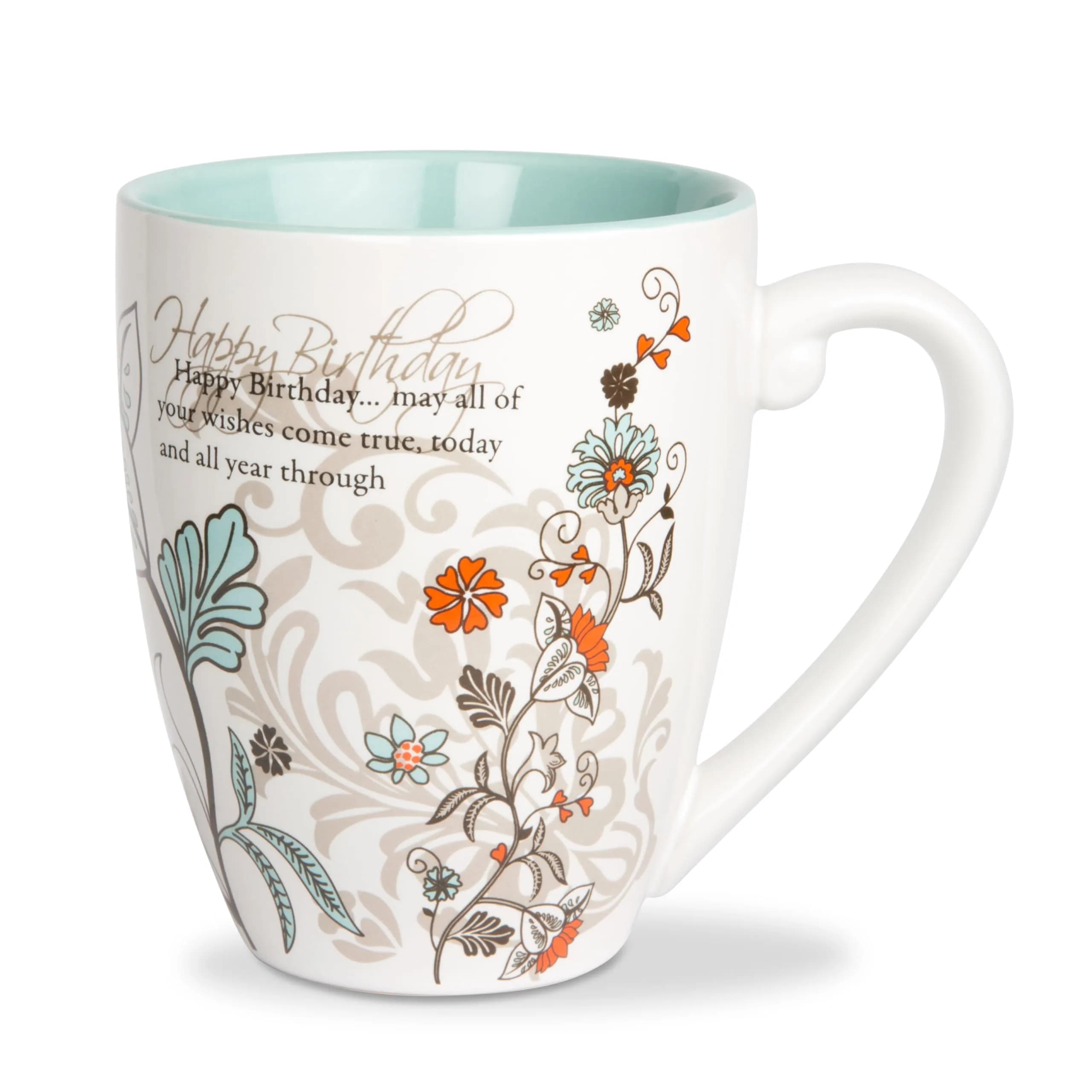 Pavilion Gift Company Happy Birthday Mug, 20oz | Elegant Floral Design, Reusable Ceramic — 66122