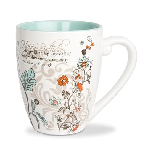 Pavilion Gift Company Happy Birthday Mug, 20oz | Elegant Floral Design, Reusable Ceramic thumbnail 1