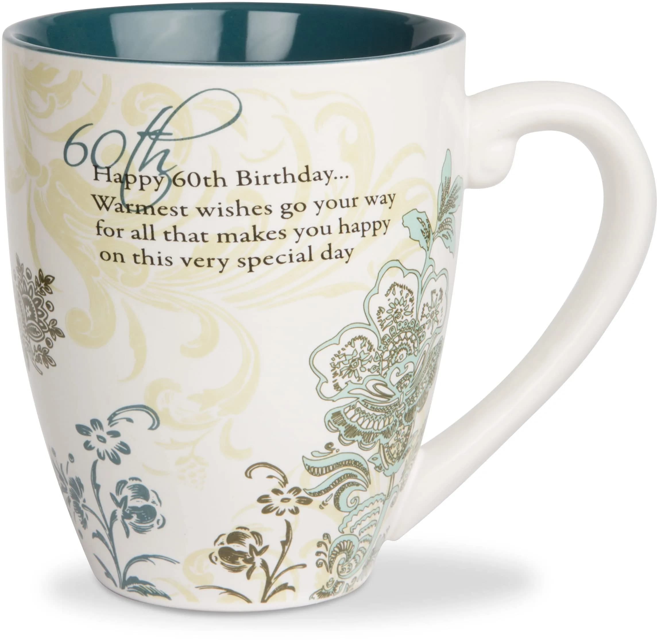 Pavilion Gift Company 60th Birthday Mug 20oz | Elegant Floral Design for Celebrations — 66124