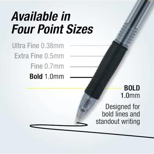 PILOT G2 Premium Refillable & Retractable Rolling Ball Gel Pens, Bold Point, Black Ink, 2-Pack | Smooth Writing Instrument thumbnail 4