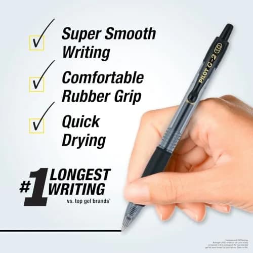 PILOT G2 Premium Refillable & Retractable Rolling Ball Gel Pens, Bold Point, Black Ink, 2-Pack | Smooth Writing Instrument thumbnail 2