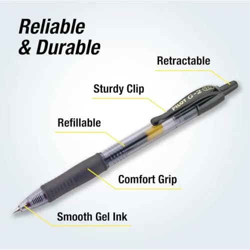 PILOT G2 Premium Refillable & Retractable Rolling Ball Gel Pens, Bold Point, Black Ink, 2-Pack | Smooth Writing Instrument thumbnail 3