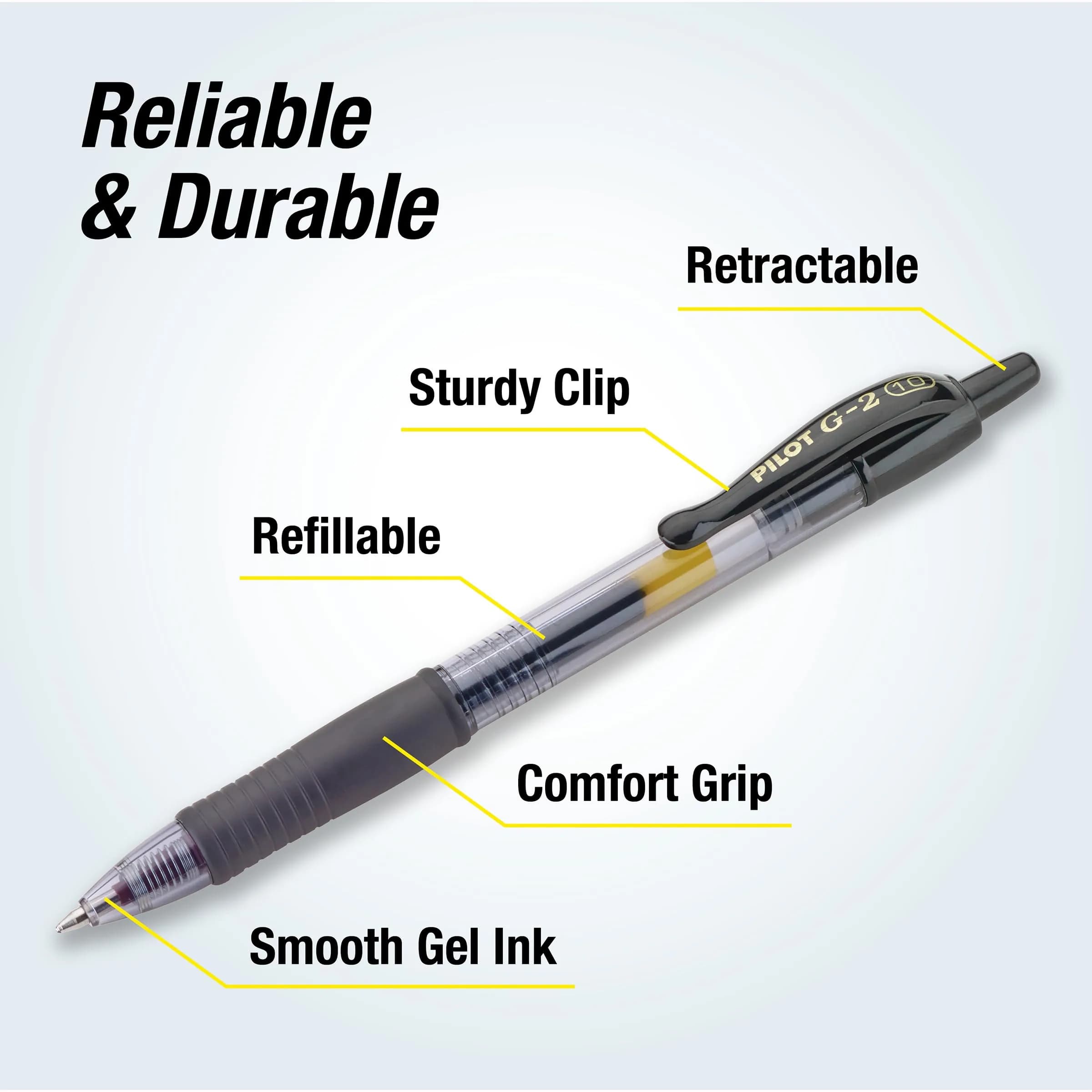 PILOT G2 Premium Refillable & Retractable Rolling Ball Gel Pens, Bold Point, Black Ink, 2-Pack | Smooth Writing Instrument - view 3