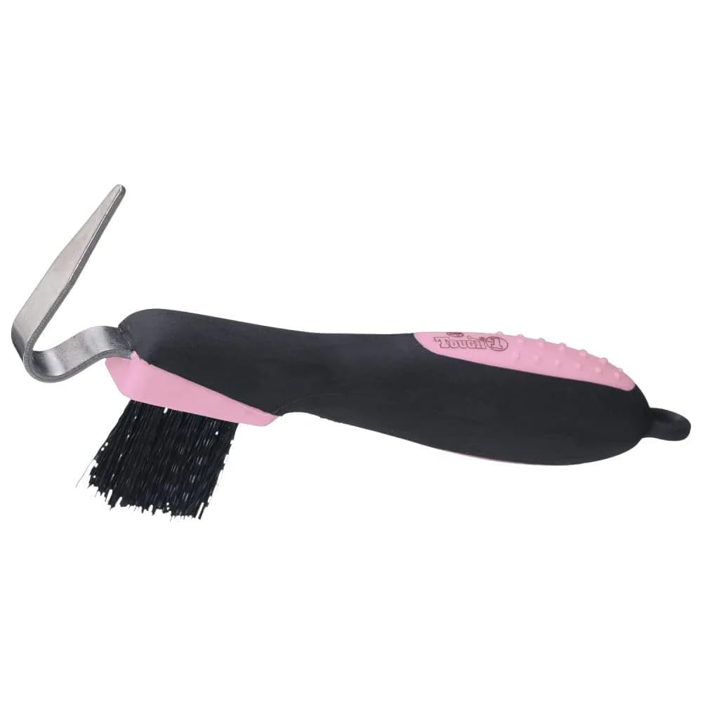Tough 1 Great Grip Hoof Pick/Brush, Pink | Ergonomic Handle & Metal Brush for Horse Hooves - main product image