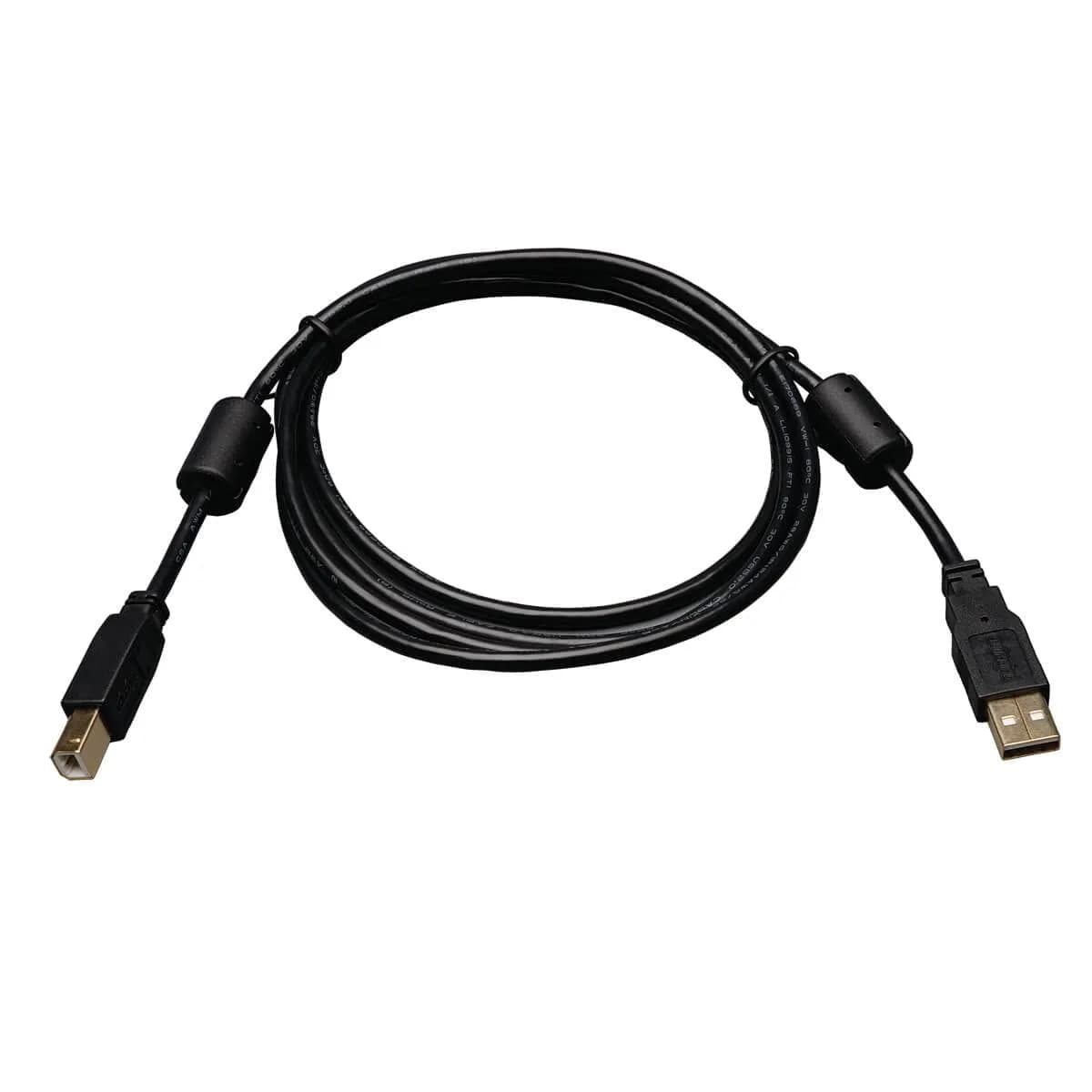 Tripp Lite USB 2.0 Hi-Speed A/B Cable with Ferrite Chokes 3-ft. | Gold Plated Connectors for Error-Free Data — Black