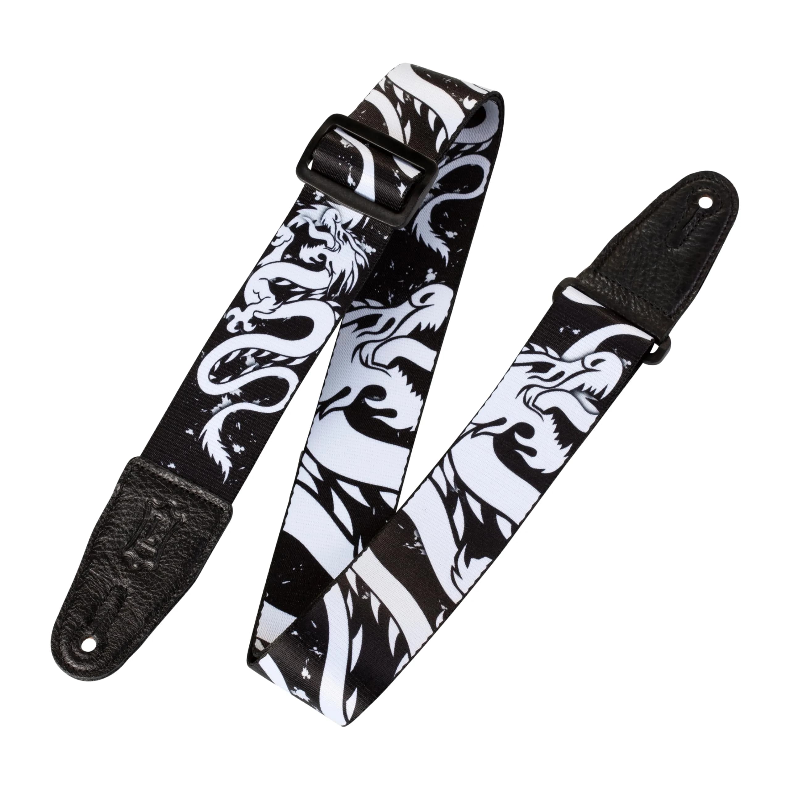 Levy's Black & White Dragon Polyester Guitar Strap 15.3 cm (6") | Genuine Leather Ends & Adjustable 152 cm (60") - main product image