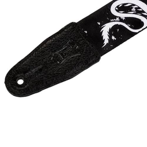 Levy's Black & White Dragon Polyester Guitar Strap 15.3 cm (6") | Genuine Leather Ends & Adjustable 152 cm (60") thumbnail 2