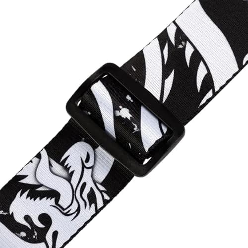 Levy's Black & White Dragon Polyester Guitar Strap 15.3 cm (6") | Genuine Leather Ends & Adjustable 152 cm (60") thumbnail 3