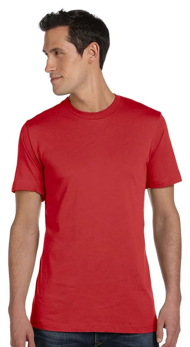 Bella + Canvas Unisex Jersey Short Sleeve Tee, Heather Navy, Large | Comfortable, Athletic Fit for Indian Climate — Canvas Red / X-Large
