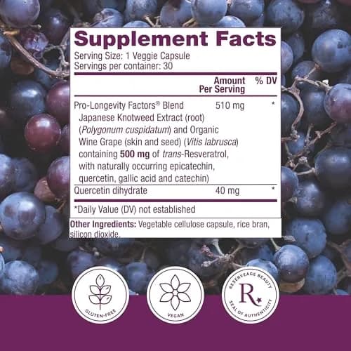Reserveage Nutrition Resveratrol 500 mg Antioxidant Supplement 30 Count | Supports Heart and Cellular Health thumbnail 2