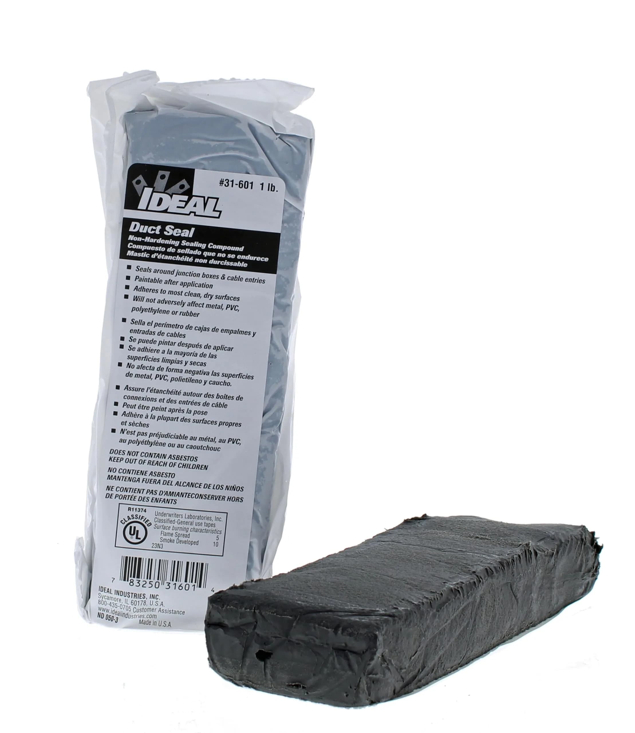 IDEAL Industries Duct Seal Compound 1 lb Block Gray Putty | Seals Junction Boxes, Service Entrances & HVAC Penetrations - main product image