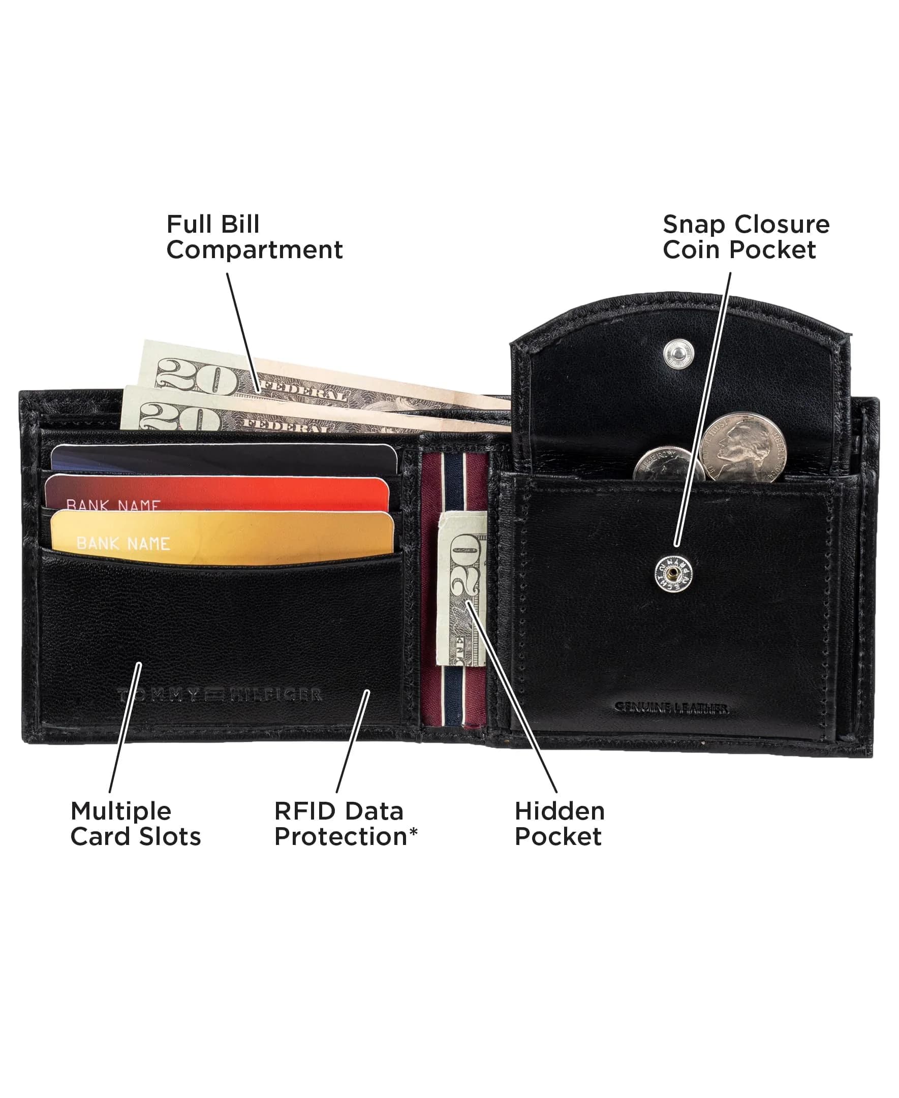 Tommy Hilfiger Genuine Leather Slim Bifold Wallet with Coin Pocket | RFID Blocking - view 5