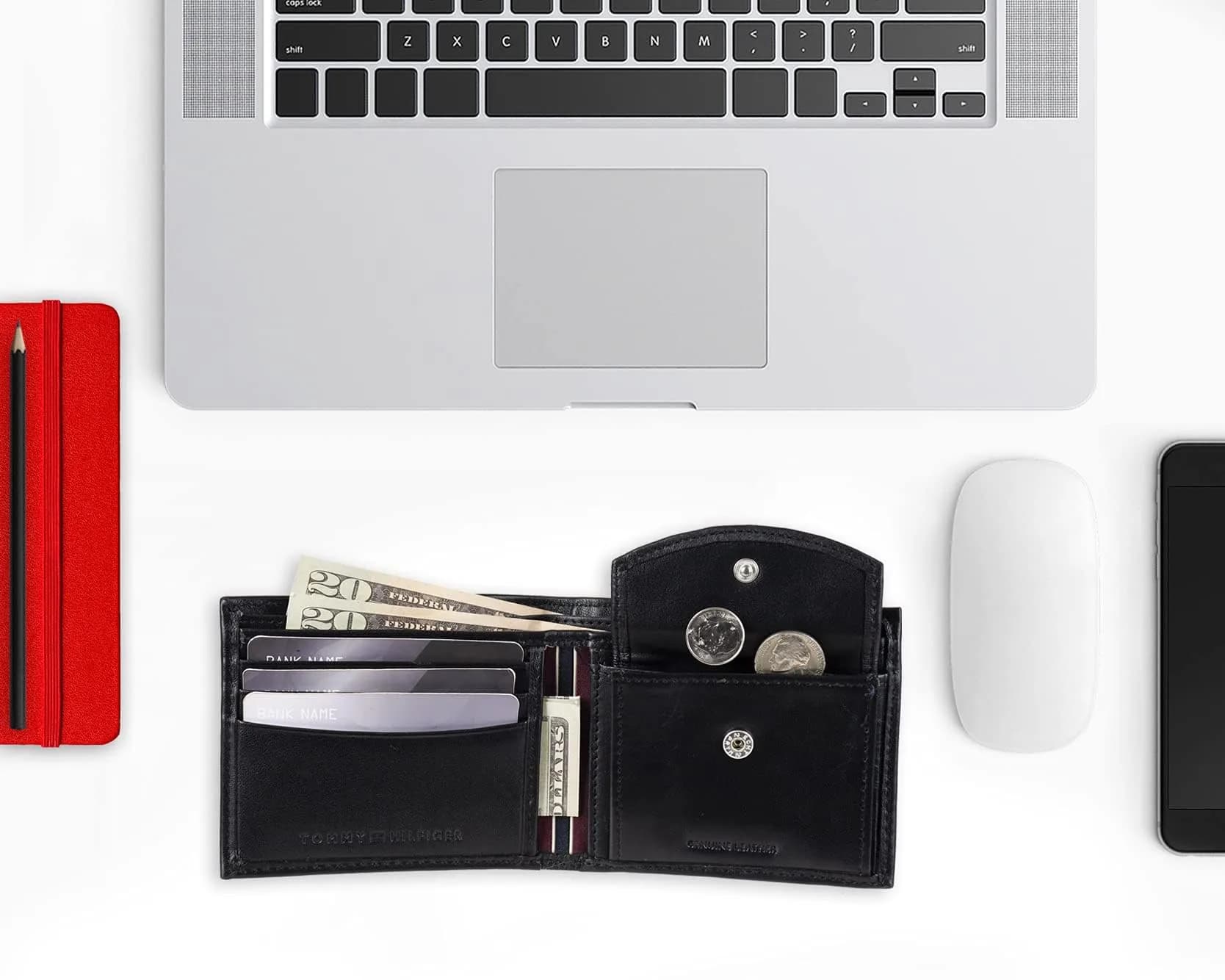 Tommy Hilfiger Genuine Leather Slim Bifold Wallet with Coin Pocket | RFID Blocking - view 6