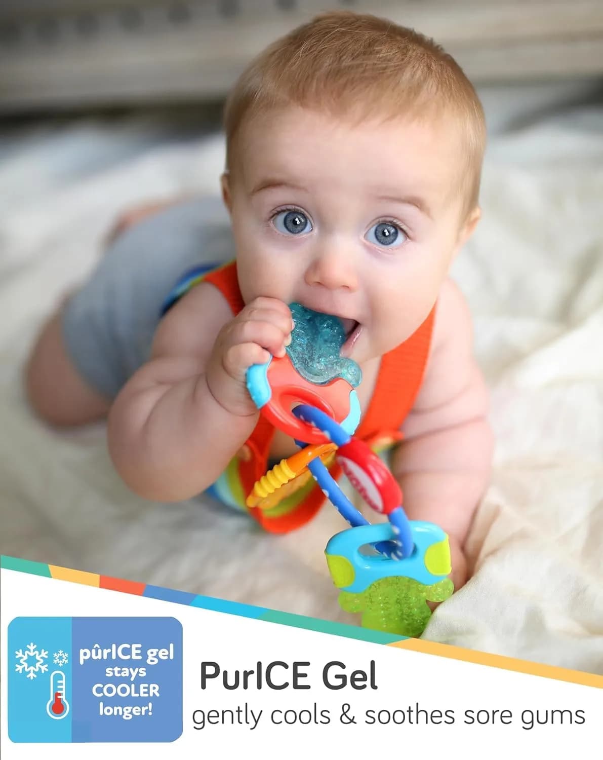 Nuby IcyBite Ice Gel Teether Keys for Infants - Silicone Baby Teether Toys - Gentle on Sore Gums - Baby Teething Relief - 3+ Months - Blue - view 2