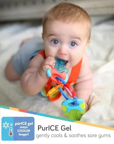 Nuby IcyBite Ice Gel Teether Keys for Infants - Silicone Baby Teether Toys - Gentle on Sore Gums - Baby Teething Relief - 3+ Months - Blue thumbnail 2