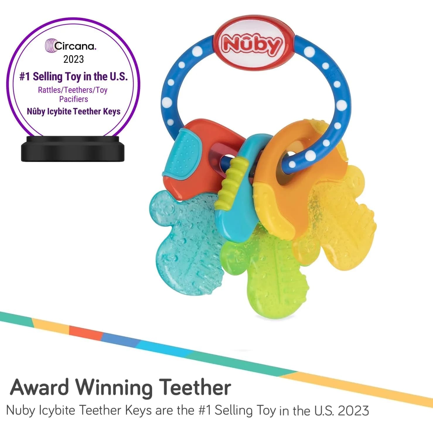 Nuby IcyBite Ice Gel Teether Keys for Infants - Silicone Baby Teether Toys - Gentle on Sore Gums - Baby Teething Relief - 3+ Months - Blue - view 3