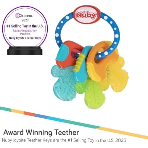 Nuby IcyBite Ice Gel Teether Keys for Infants - Silicone Baby Teether Toys - Gentle on Sore Gums - Baby Teething Relief - 3+ Months - Blue thumbnail 3