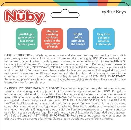Nuby IcyBite Ice Gel Teether Keys for Infants - Silicone Baby Teether Toys - Gentle on Sore Gums - Baby Teething Relief - 3+ Months - Blue - view 4