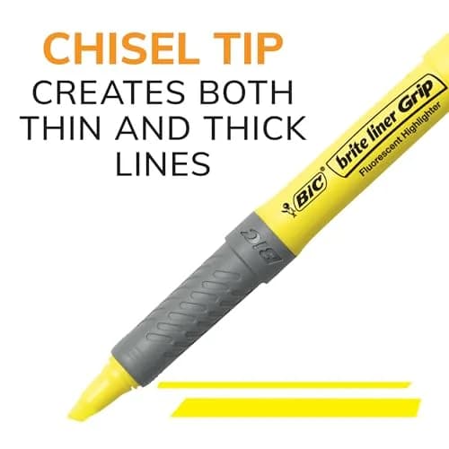 BIC Brite Liner Grip Highlighters, Chisel Tip, 5-Count Pack, Yellow | Long-Lasting, Safe & Reliable Office Supplies thumbnail 3
