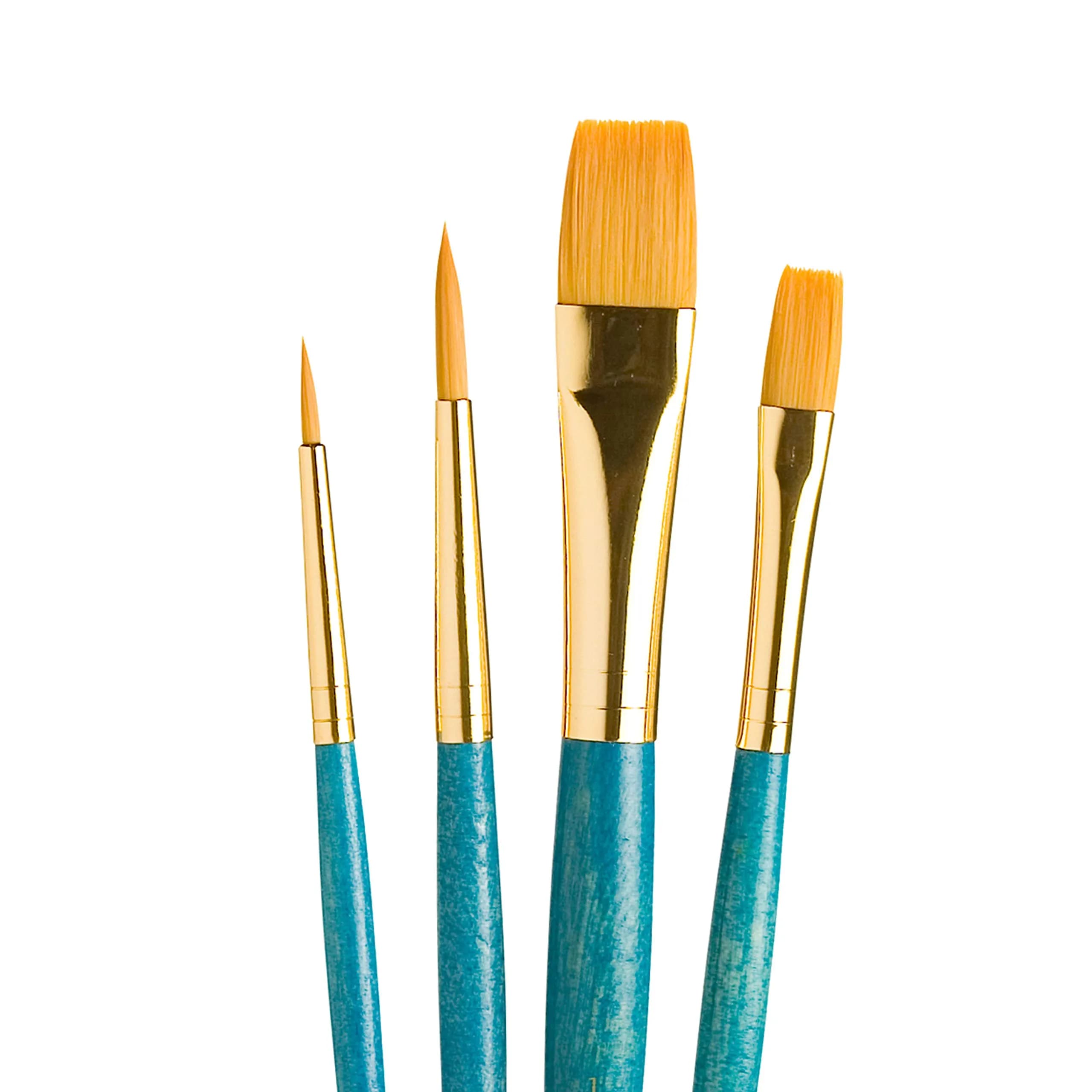 Princeton RealValue Brush Set, White Taklon, Green Handle, 4 Piece | Artist Paint Brushes for Acrylic, Watercolor, Oil — Blue