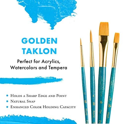 Princeton RealValue 4-Piece Paint Brush Set, Gold Taklon Synthetic Bristle, Blue Handle | Artist Quality for Acrylic, Watercolor, Oil & Tempera thumbnail 4