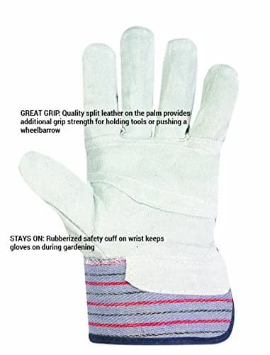 Custom Leathercraft Heavy Duty Work Gloves 12 Pack | Leather & Cotton, Full Finger, Rubberized Cuff, 2 Count thumbnail 2