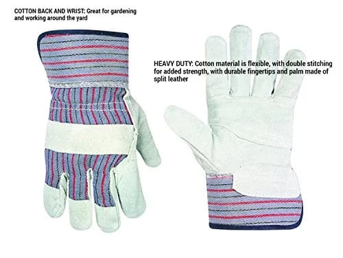 Custom Leathercraft Heavy Duty Work Gloves 12 Pack | Leather & Cotton, Full Finger, Rubberized Cuff, 2 Count thumbnail 3
