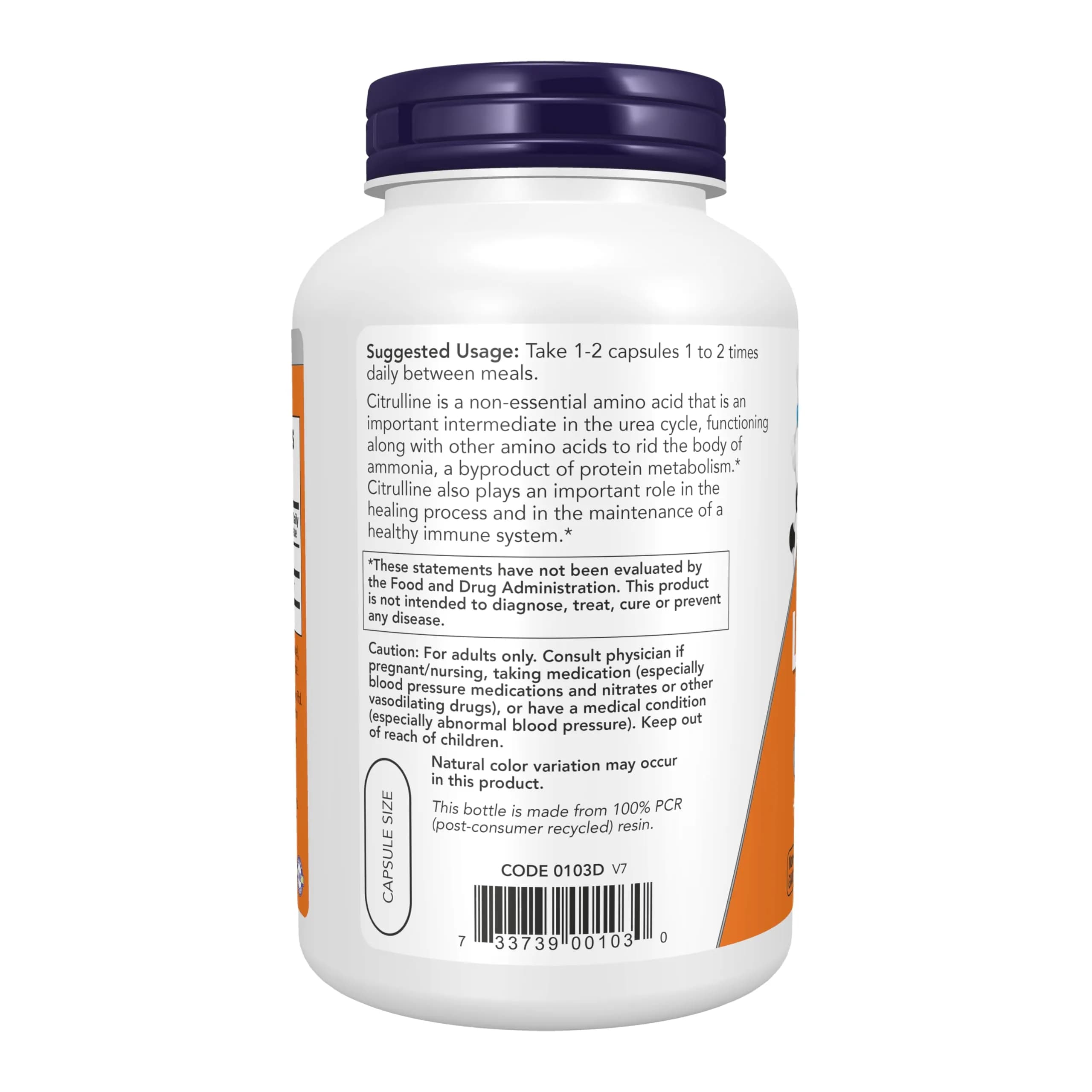 NOW Foods L-Citrulline 750 mg Veg Capsules | Supports Protein Metabolism & Immune Function (180 Count) - view 3