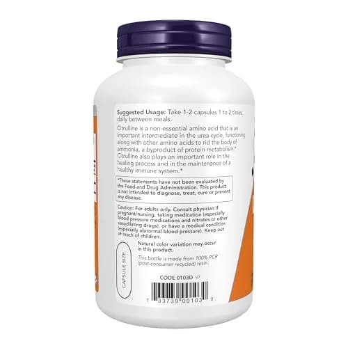 NOW Foods L-Citrulline 750 mg Veg Capsules | Supports Protein Metabolism & Immune Function (180 Count) thumbnail 3