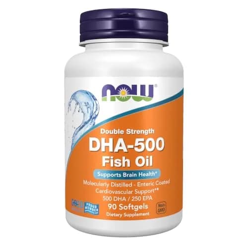 NOW DHA-500 with 250 EPA, Molecularly Distilled | Enteric Coated Fish Oil Softgels for Heart & Brain (90 Count) thumbnail 1