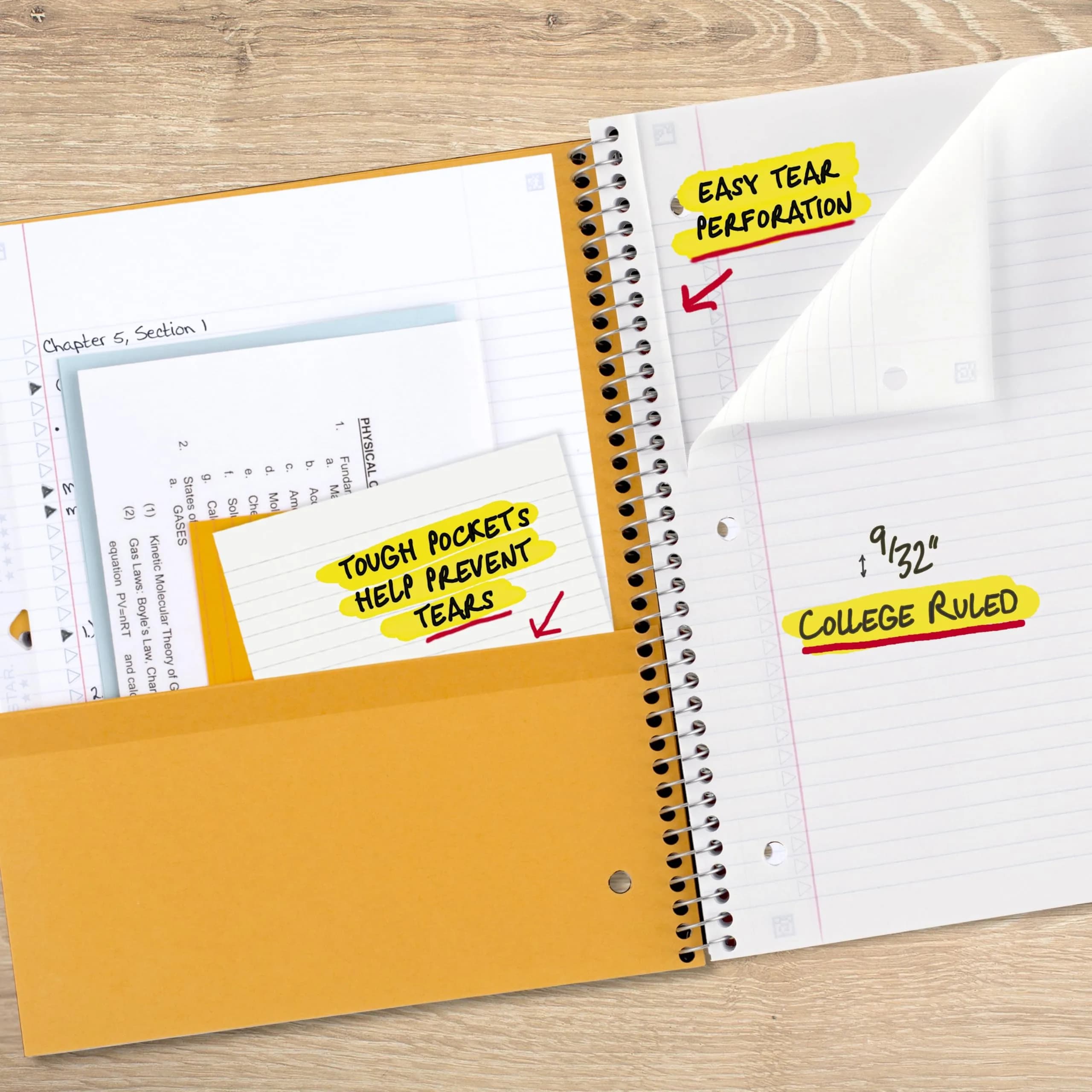 Five Star Spiral Notebook 5 Subject Red 200 Sheets (8.5" x 11") | College Ruled Paper Fights Ink Bleed - view 5