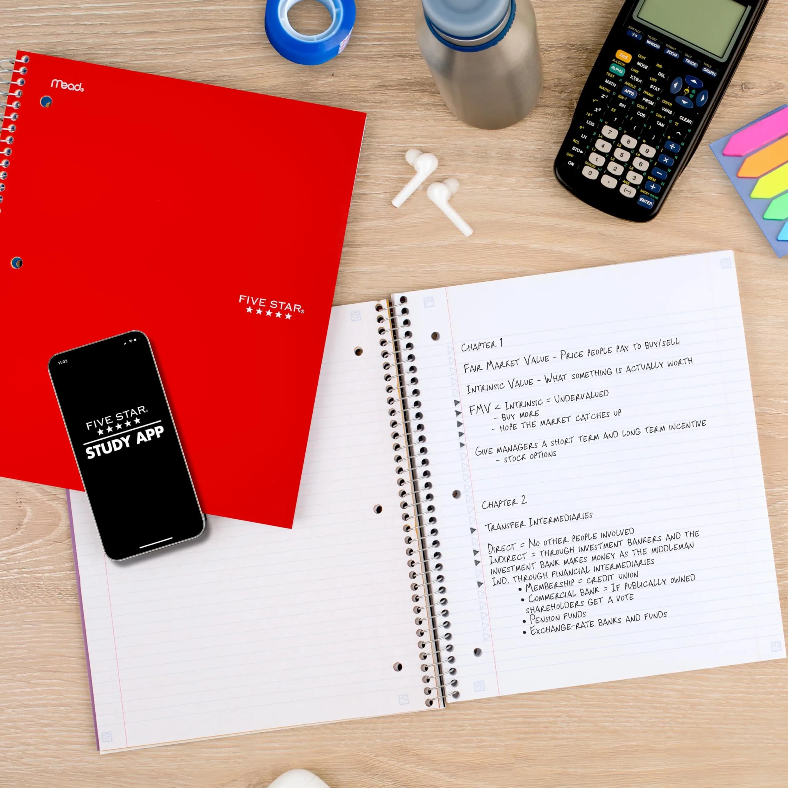 Five Star Spiral Notebook 5 Subject Red 200 Sheets (8.5" x 11") | College Ruled Paper Fights Ink Bleed - view 3