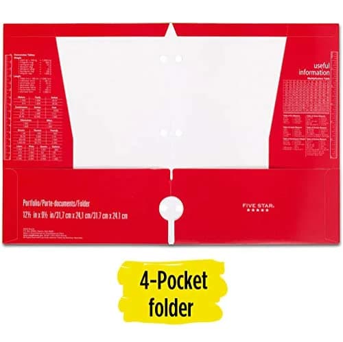 Five Star 4 Pocket Folder Red | Holds Letter Size (8.5" x 11") Sheets | 3-Hole Punched for Binders thumbnail 2