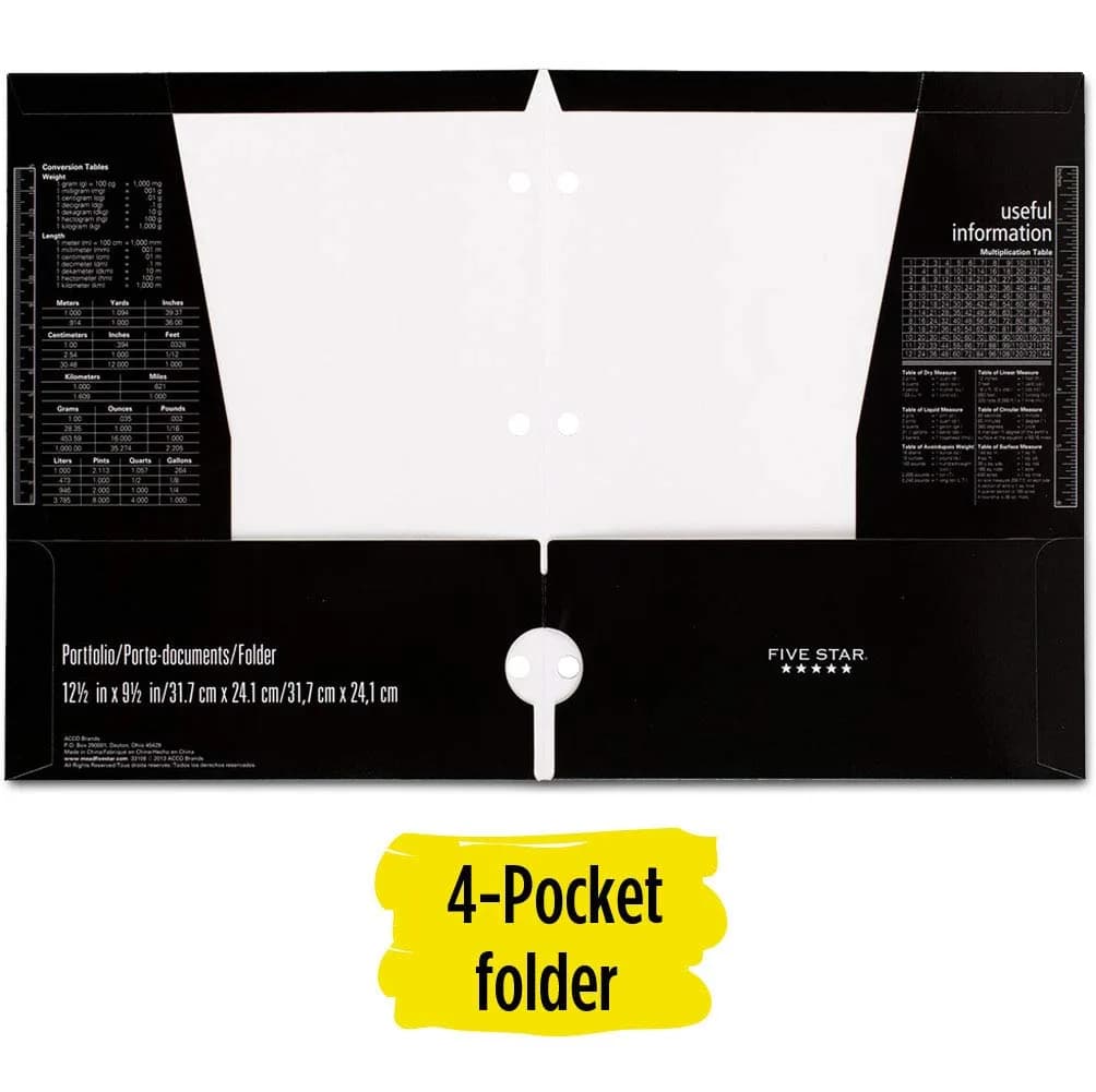 Five Star 4 Pocket Folder Black 1 Folder | Holds Letter Size Papers - view 2
