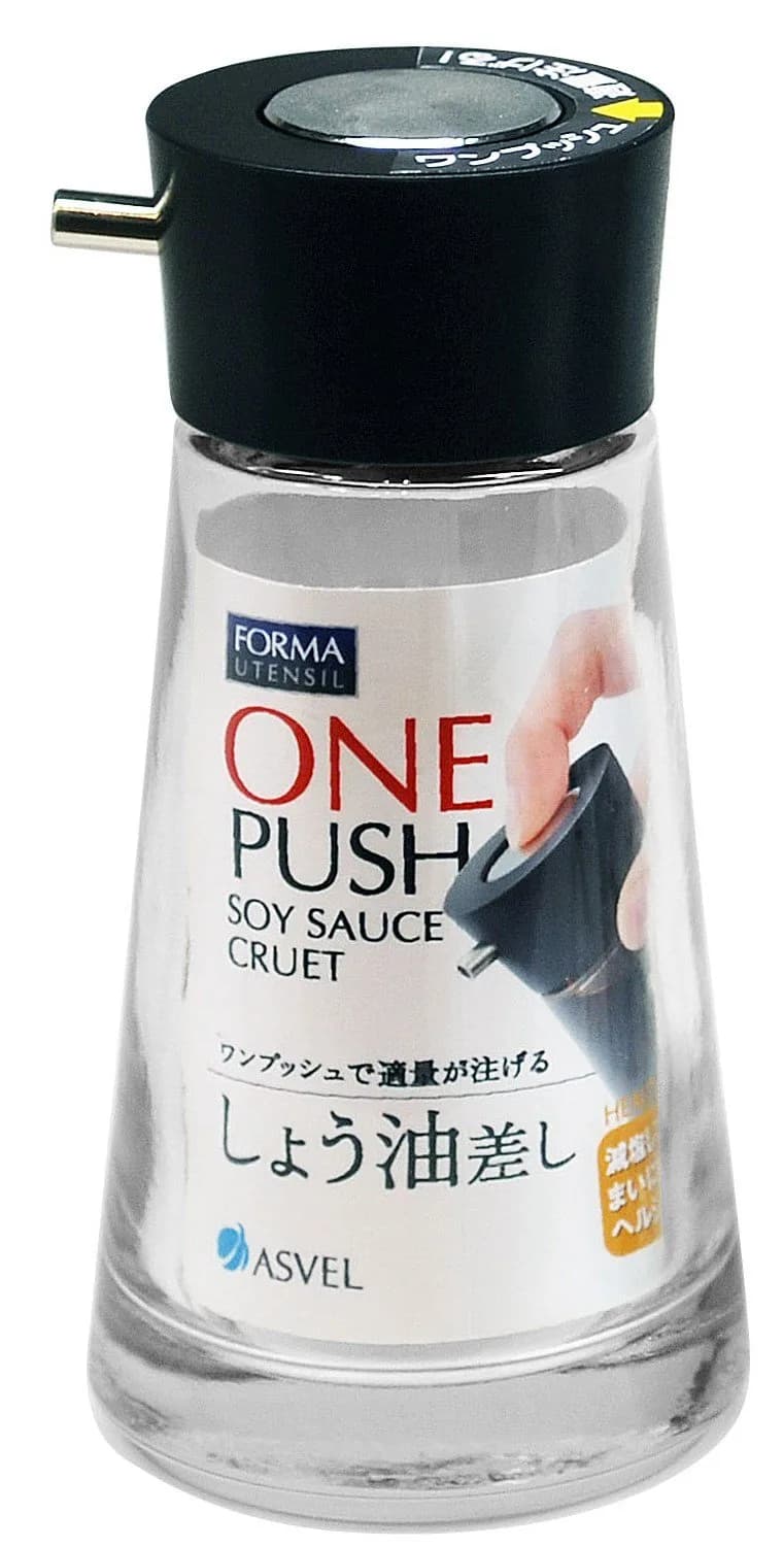 ASVEL Dripless Glass Soy Sauce Dispenser Pot with Black Cap | 100ml Capacity, Dripless Push Button