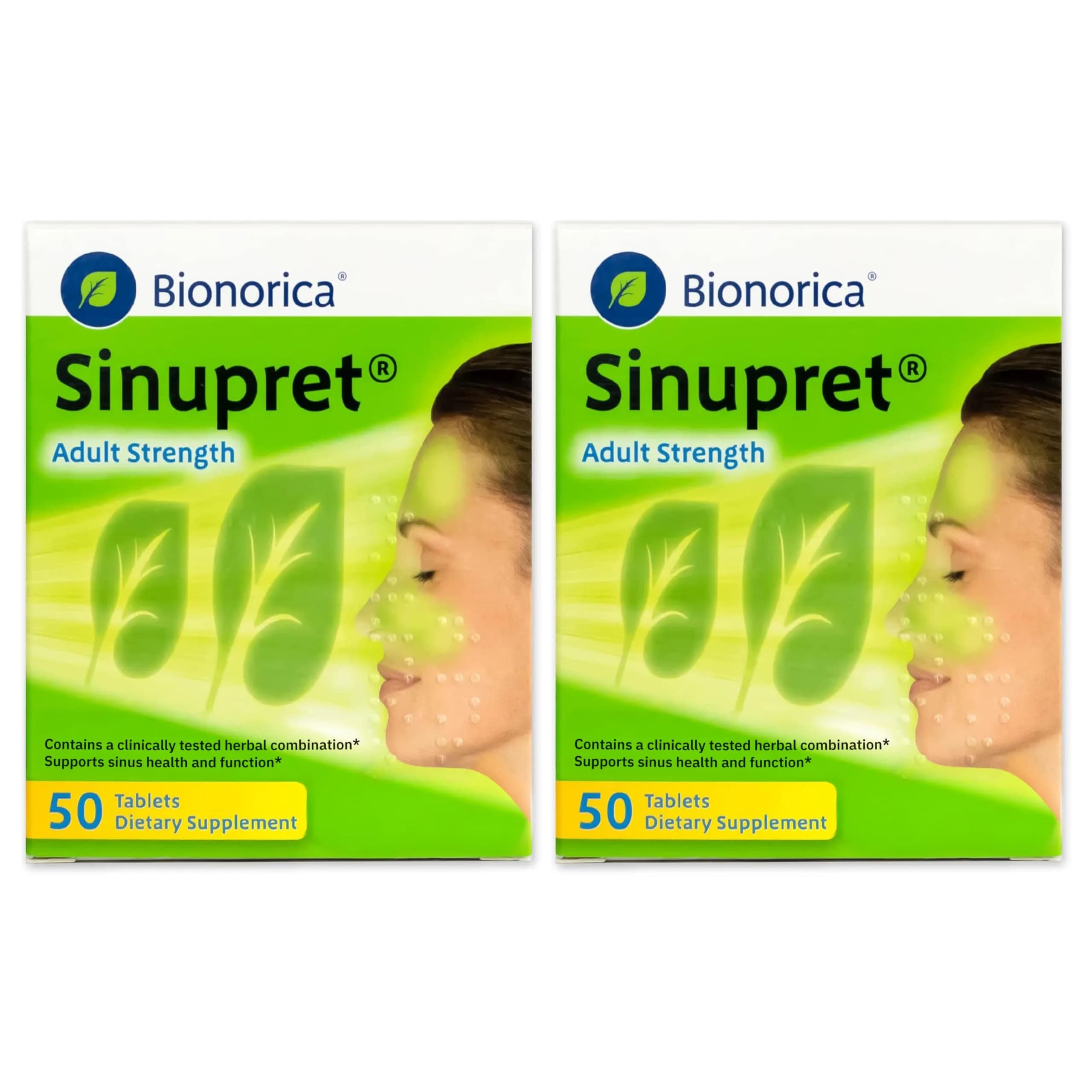 Bionorica Sinupret Sinus & Immune Support Supplement, 50 Tablets, 2 Pack | Natural Herbal Sinus Relief & Immune Boost — Green