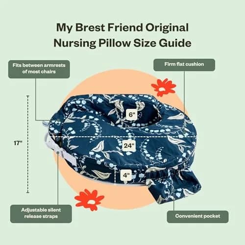 My Brest Friend Original Nursing Pillow Navy Bluebells | Ergonomic Support for Mom & Baby thumbnail 4