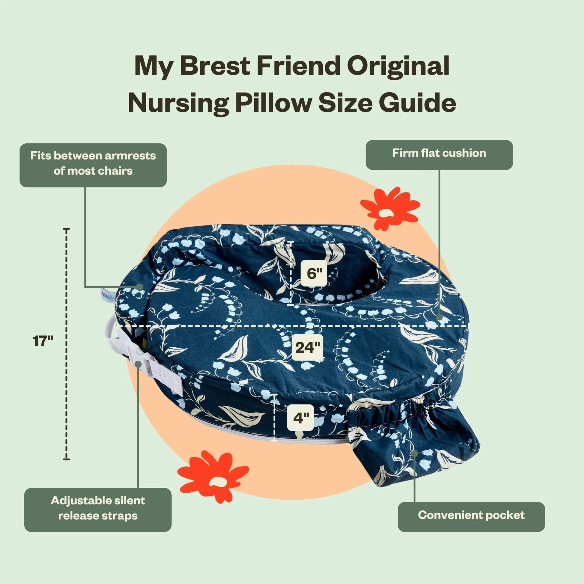 My Brest Friend Original Nursing Pillow Navy Bluebells | Ergonomic Support for Mom & Baby - view 4