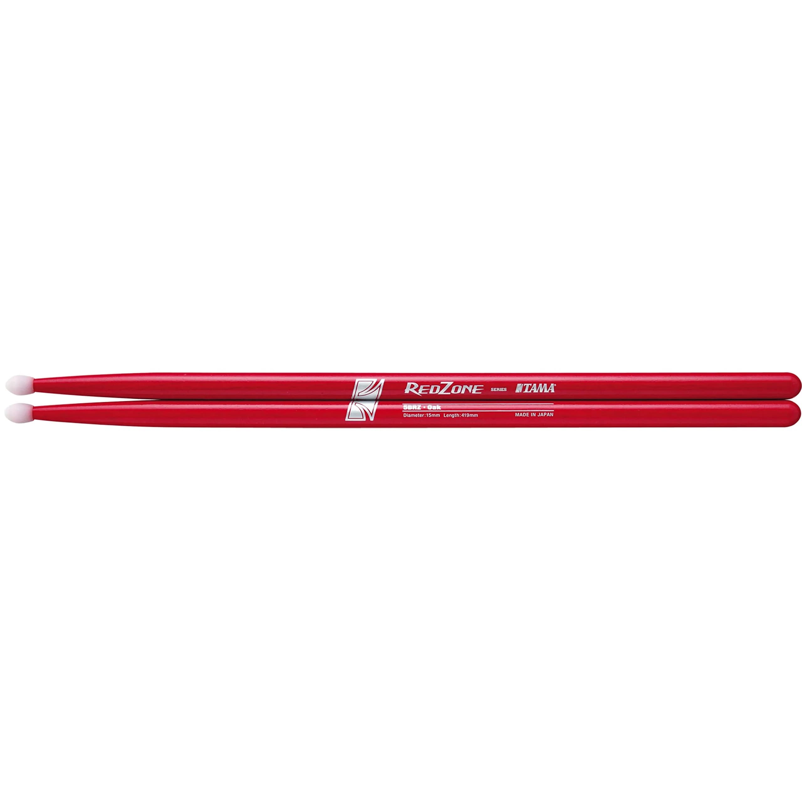 Tama RedZone Japanese Oak 5B Drum Sticks | Power Attack Nylon Tips, 419mm Length — 5b