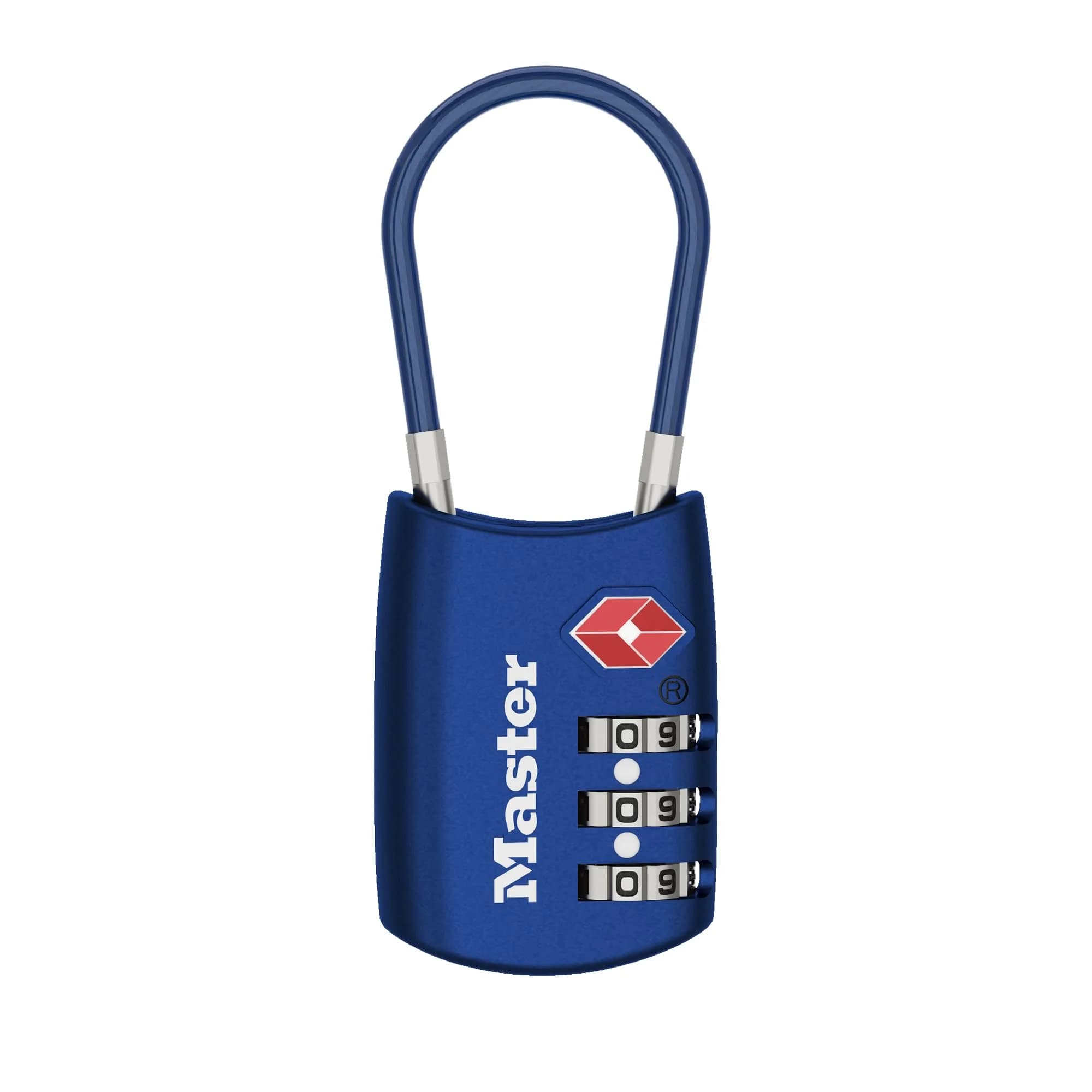 Master Lock 4688BLUEC Set Your Own Combination TSA Approved Luggage Lock, Travel Zipper Padlock with Vinyl Covered Steel Cable | 30mm Body, 38mm Shackle