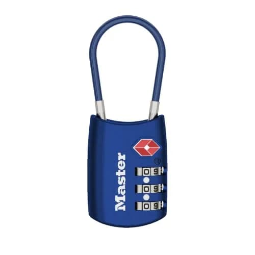 Master Lock 4688BLUEC Set Your Own Combination TSA Approved Luggage Lock, Travel Zipper Padlock with Vinyl Covered Steel Cable | 30mm Body, 38mm Shackle thumbnail 1