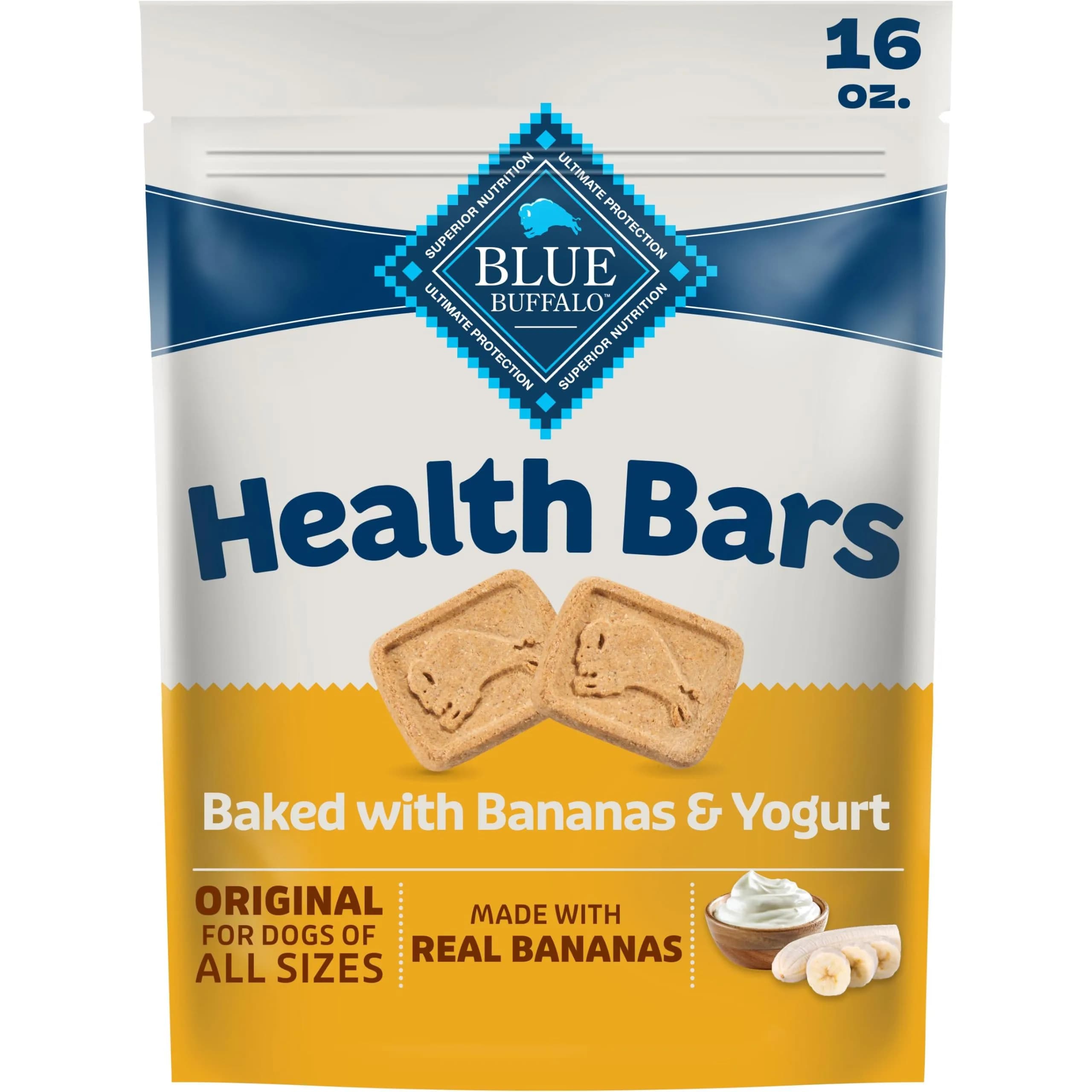Blue Buffalo Health Bars Bananas & Yogurt Dog Biscuits 454g (16 oz) | Oven-Baked Crunchy Treats for All Breed Sizes - main product image
